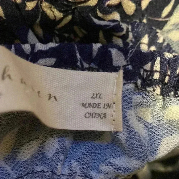 Blue & cream floral smock top shirt blouse - Picture 14 of 16